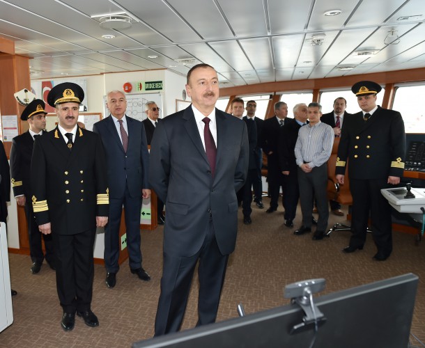 Ilham Aliyev attended a ceremony to inaugurate the fast crew boat after Muslim Magomayev