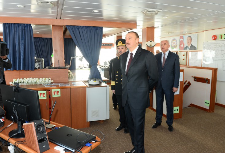 Ilham Aliyev attended a ceremony to inaugurate the fast crew boat after Muslim Magomayev