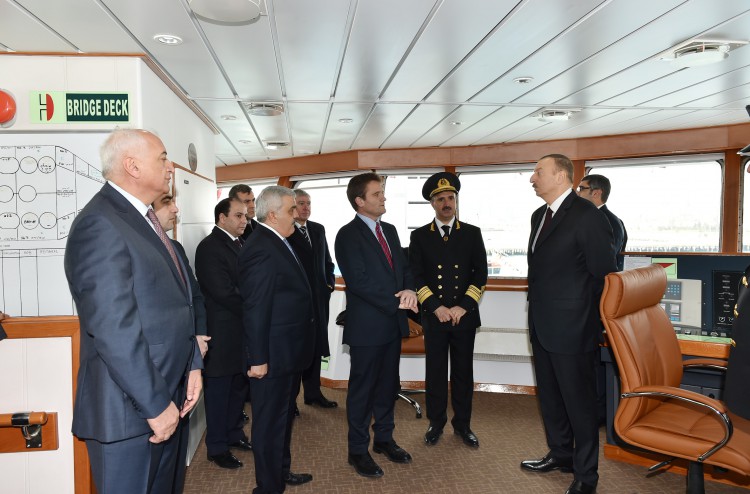 Ilham Aliyev attended a ceremony to inaugurate the fast crew boat after Muslim Magomayev