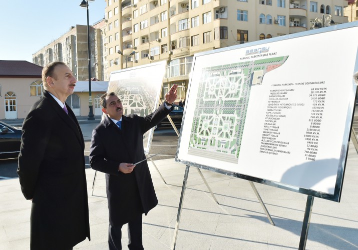 Azerbaijani president attends opening of Yasamal park (PHOTO)
