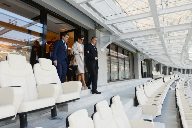 President Ilham Aliyev and his spouse review ongoing work at Baku Olympic Stadium