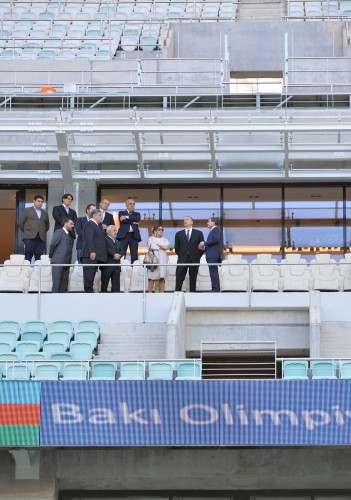 President Ilham Aliyev and his spouse review ongoing work at Baku Olympic Stadium