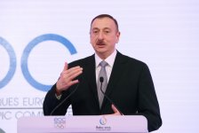 Azerbaijani president attends presentation of Baku-2015 First European Games in Davos (PHOTO)