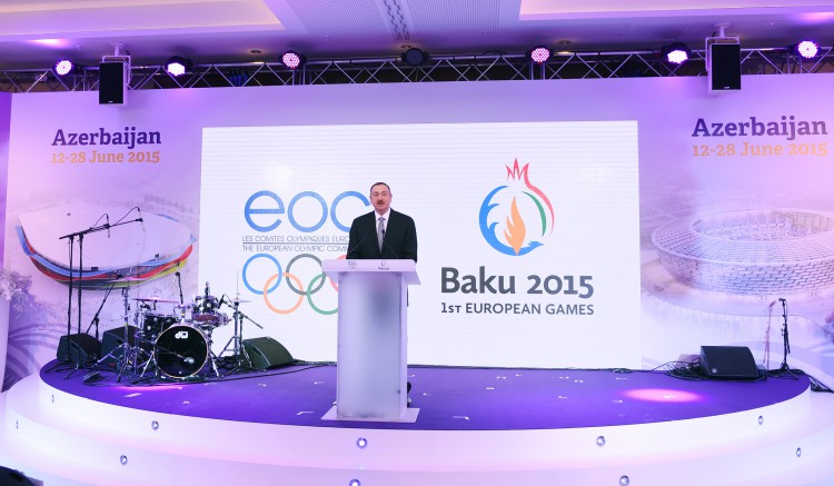 Azerbaijani president attends presentation of Baku-2015 First European Games in Davos (PHOTO)
