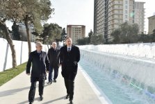 President Aliyev reviews newly-built fountain and waterfall complex in Baku