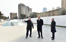 President Aliyev reviews newly-built fountain and waterfall complex in Baku