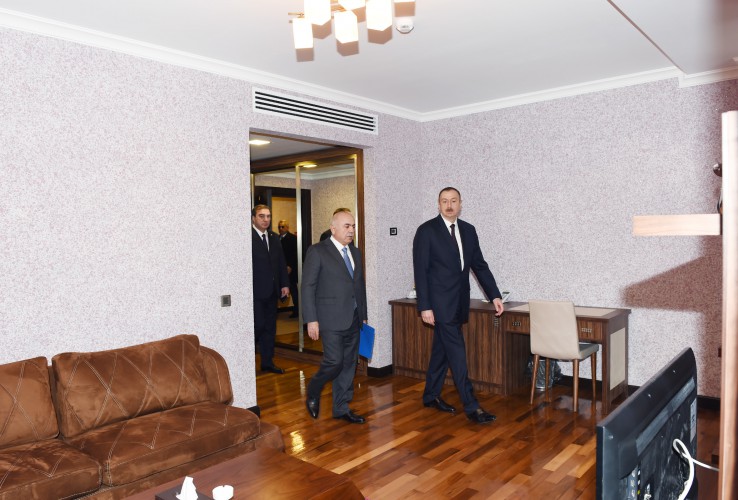 President Ilham Aliyev reviews progress of construction at Aghsaray hotel in Mingachevir