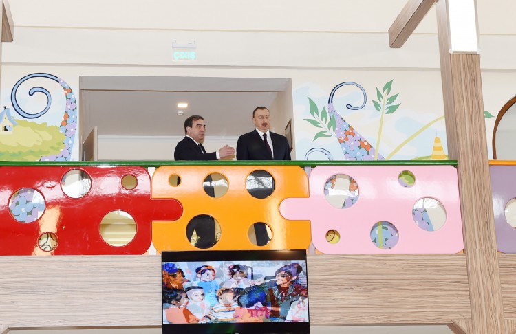 President Ilham Aliyev attends opening of kindergarten, construction of which was initiated by Heydar Aliyev Foundation in Mingachevir