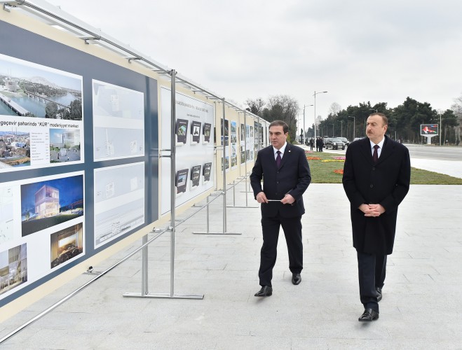 President Ilham Aliyev reviews ongoing redevelopment work at Heydar Aliyev Park in Mingachevir