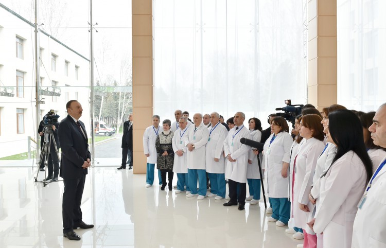 President Ilham Aliyev reviews reconstruction work at Mingachevir City Central Hospital