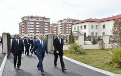 President Ilham Aliyev reviews newly-built residential complex for IDP families in Barda