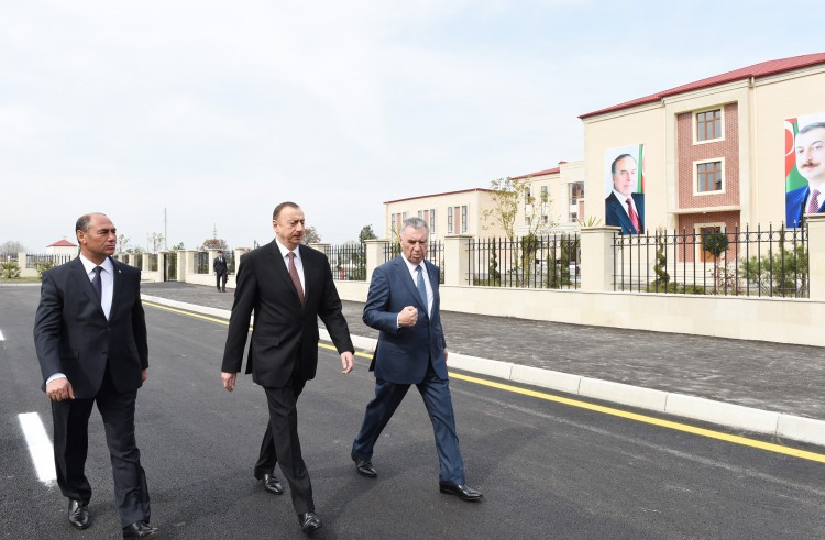 President Ilham Aliyev reviews newly-built residential complex for IDP families in Barda