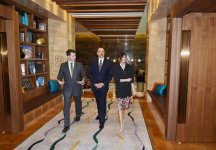Azerbaijani president and his spouse attend opening of Inturist hotel