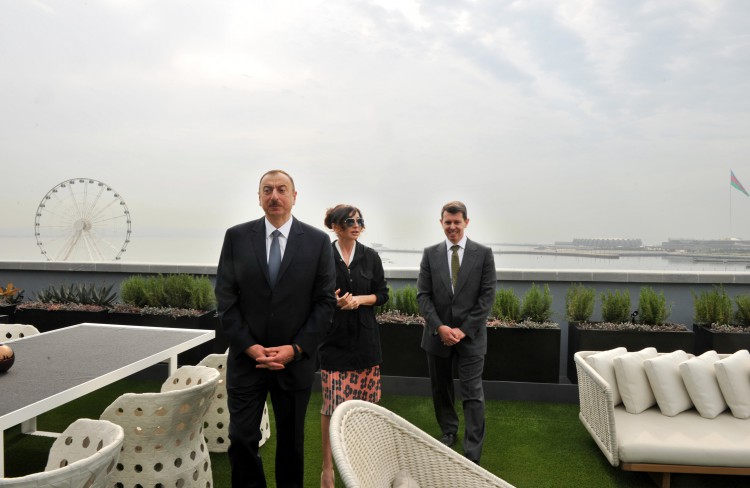 Azerbaijani president and his spouse attend opening of Inturist hotel