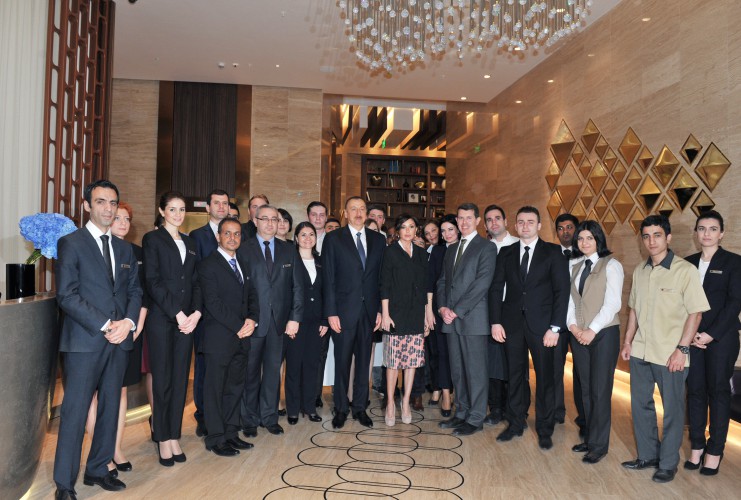 Azerbaijani president and his spouse attend opening of Inturist hotel