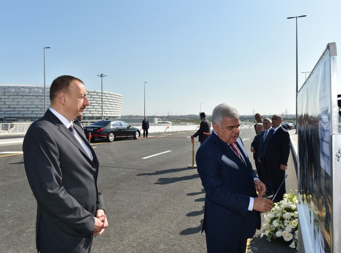 Ilham Aliyev attends opening of road and transport infrastructure built around Baku Olympic Stadium (PHOTO)