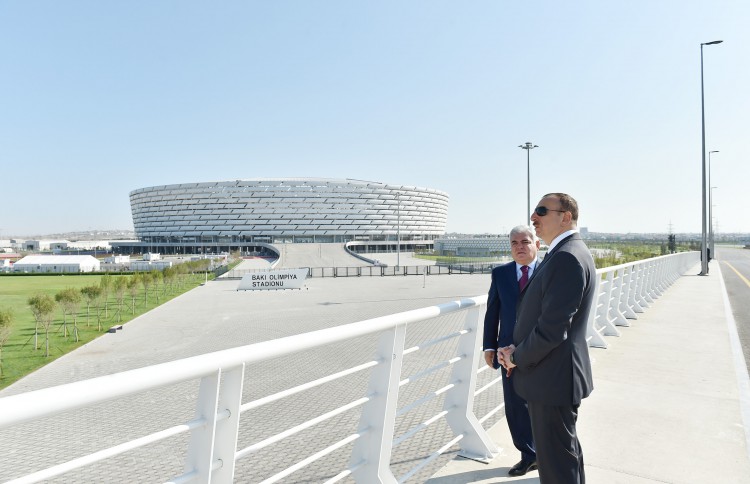 Ilham Aliyev attends opening of road and transport infrastructure built around Baku Olympic Stadium (PHOTO)