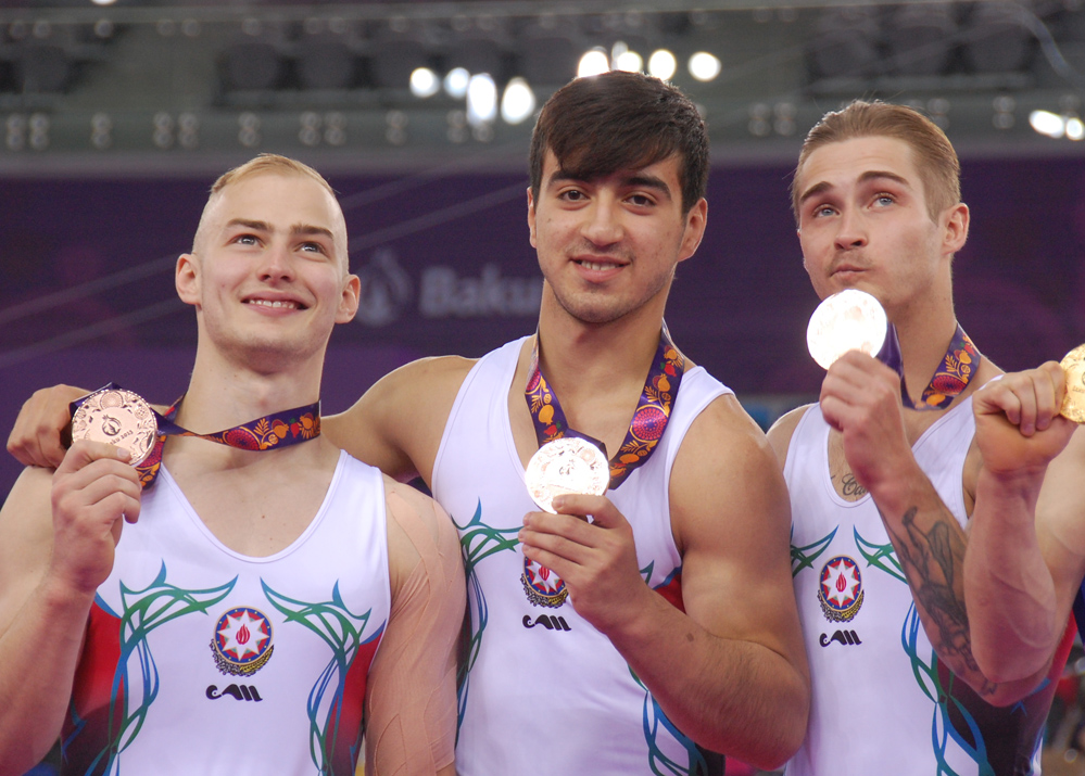 Awarding ceremony of Azerbaijani gymnasts who won bronze medals at European Games takes place (PHOTO) (VIDEO)