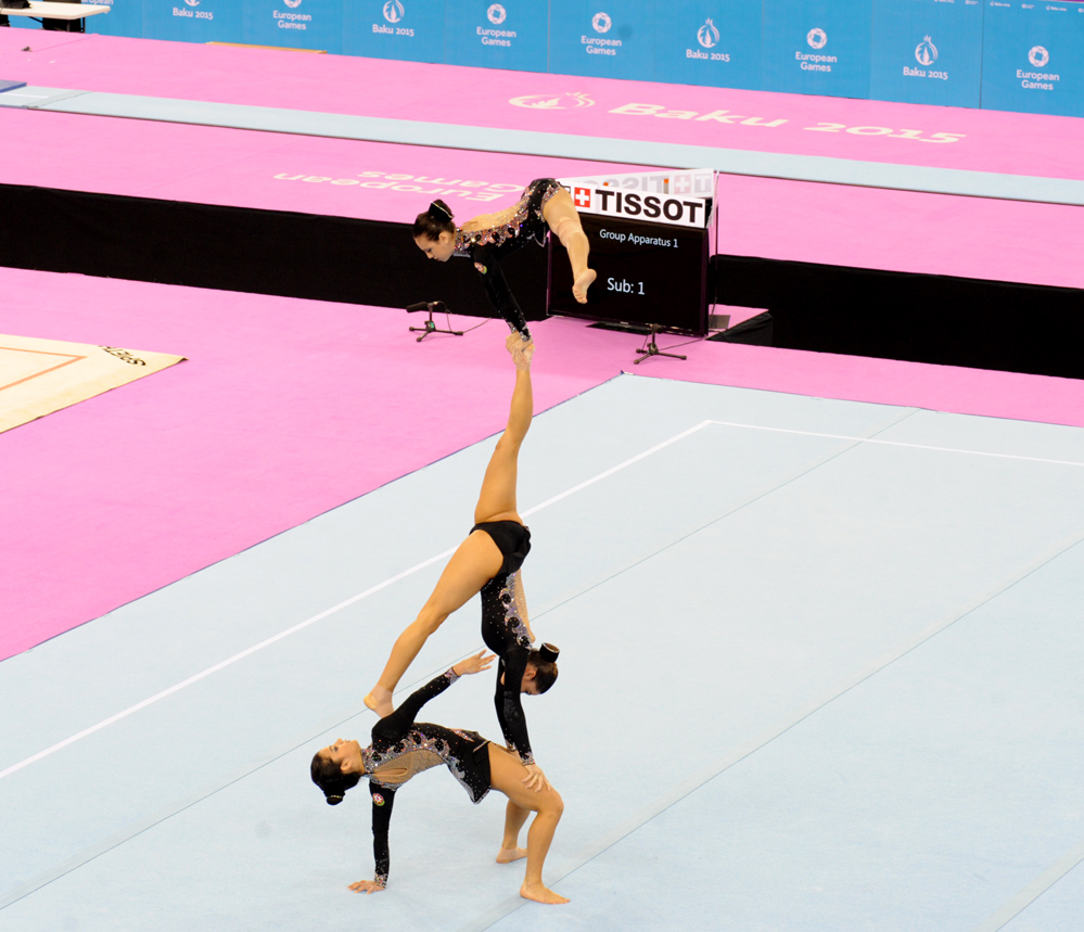 Baku 2015: Azerbaijani female gymnasts reach finals in acrobatic gymnastics (PHOTO)