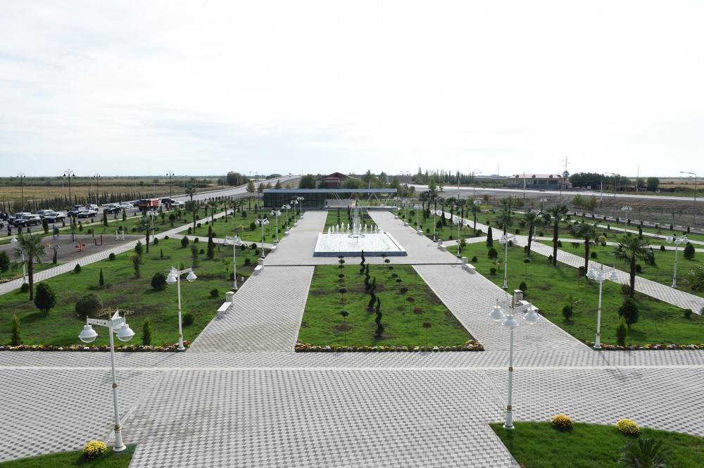 Azerbaijani president attends opening of Flag Square in Kurdamir district