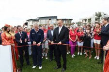 Azerbaijani president, his spouse attend opening of school complex and Golf Club