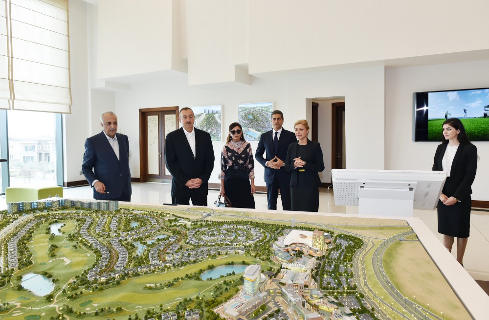 Azerbaijani president, his spouse attend opening of school complex and Golf Club