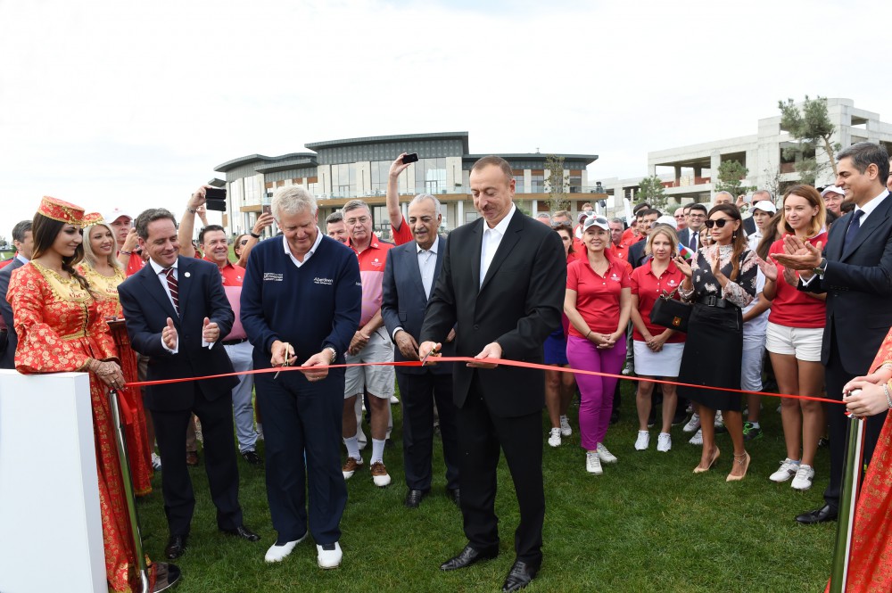 Azerbaijani president, his spouse attend opening of school complex and Golf Club