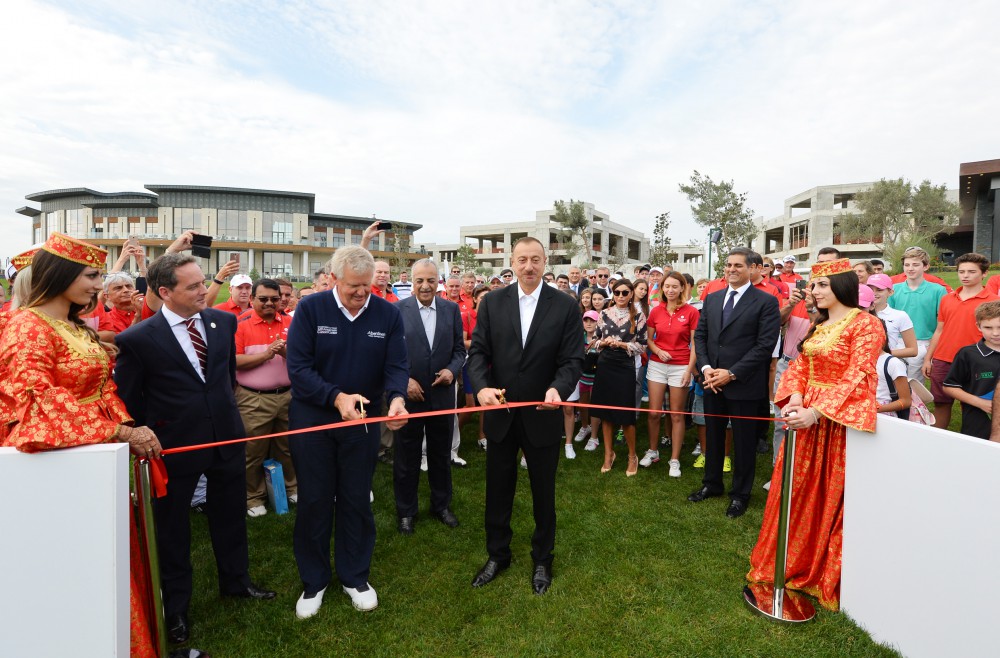 Azerbaijani president, his spouse attend opening of school complex and Golf Club