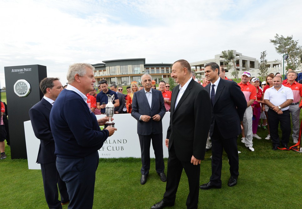 Azerbaijani president, his spouse attend opening of school complex and Golf Club