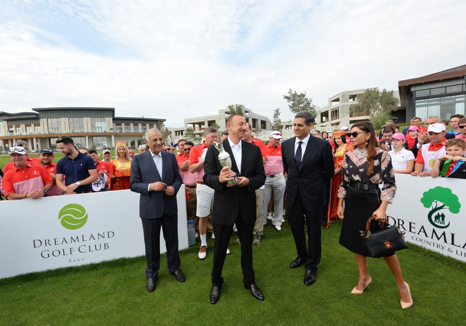 Azerbaijani president, his spouse attend opening of school complex and Golf Club