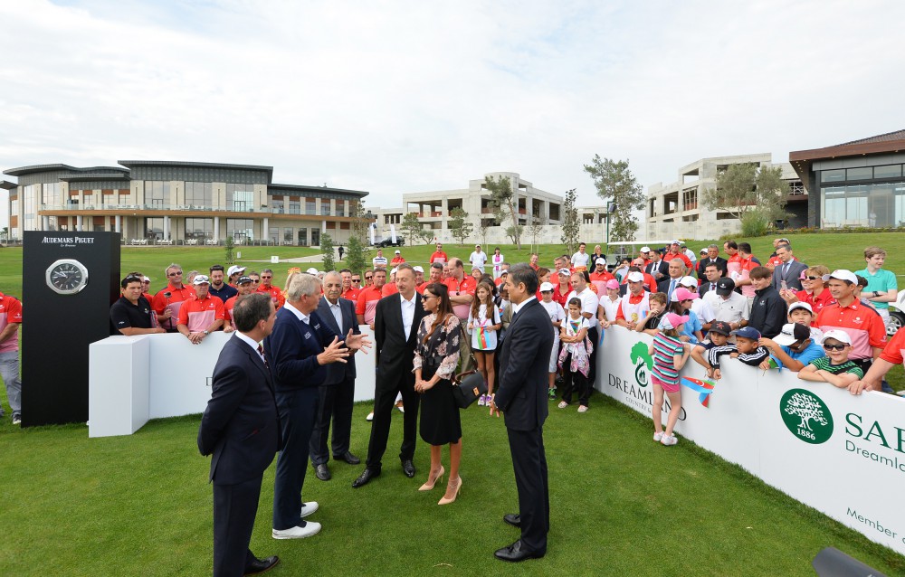 Azerbaijani president, his spouse attend opening of school complex and Golf Club