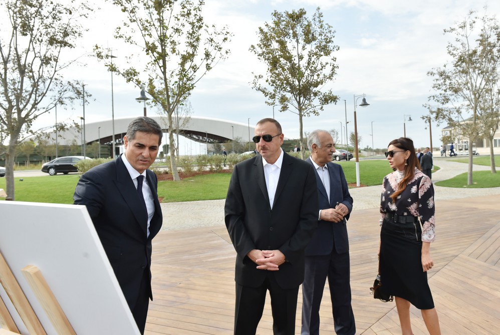Azerbaijani president, his spouse attend opening of school complex and Golf Club