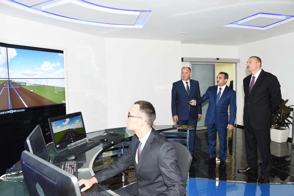 Ilham Aliyev attends ceremony marking finish of project to reconstruct water supply system of Ujar