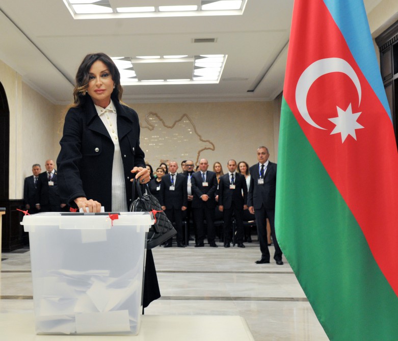 Azerbaijani president, his spouse vote at parliamentary election