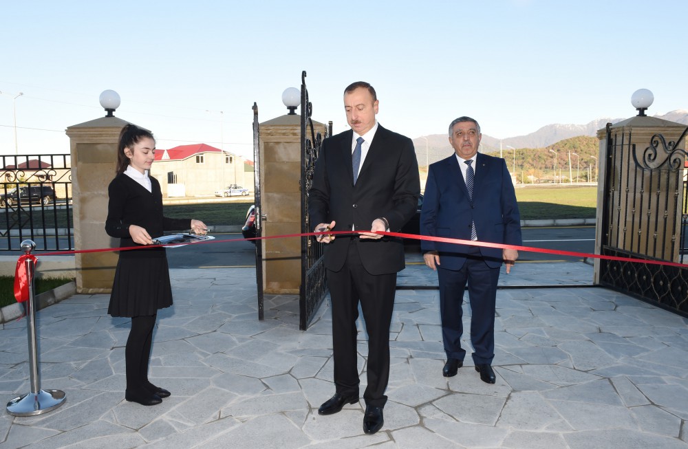Ilham Aliyev attends opening of kindergarten in Zagatala