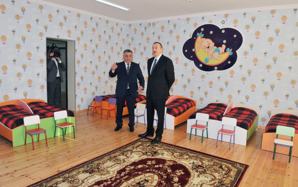 Ilham Aliyev attends opening of kindergarten in Zagatala
