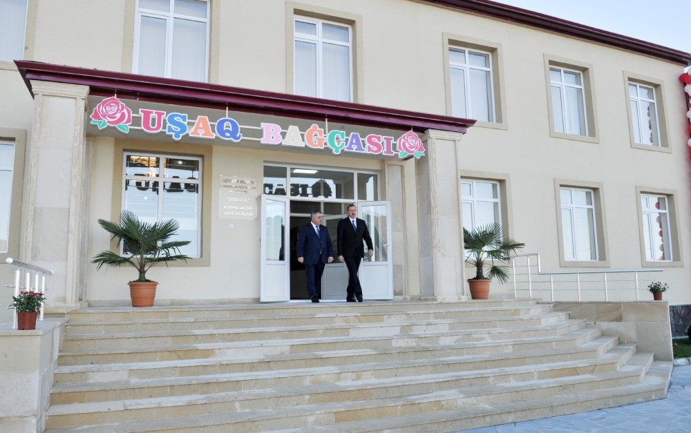 Ilham Aliyev attends opening of kindergarten in Zagatala