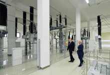 Azerbaijani president attends opening of several electrical substations in Khazar district
