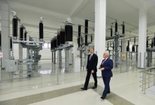 Azerbaijani president attends opening of several electrical substations in Khazar district