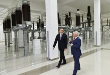 Azerbaijani president attends opening of several electrical substations in Khazar district