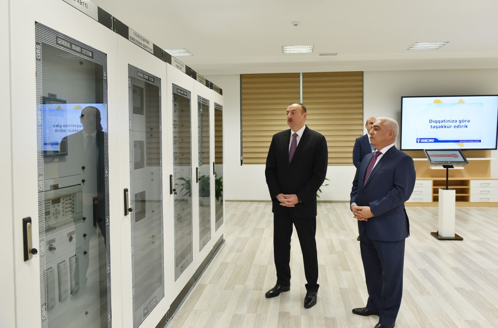 Azerbaijani president attends opening of several electrical substations in Khazar district