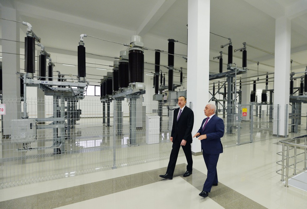 Azerbaijani president attends opening of several electrical substations in Khazar district