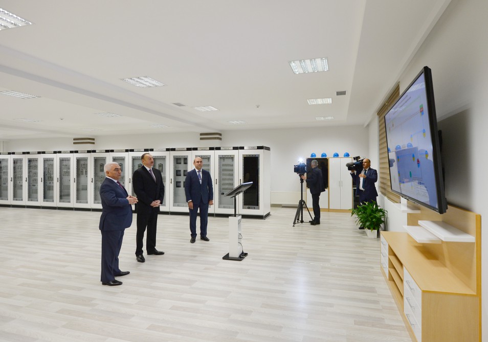Azerbaijani president attends opening of several electrical substations in Khazar district