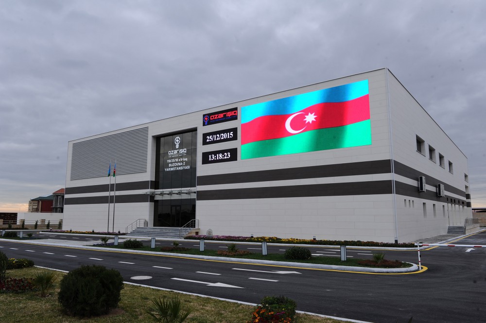 Azerbaijani president attends opening of several electrical substations in Khazar district