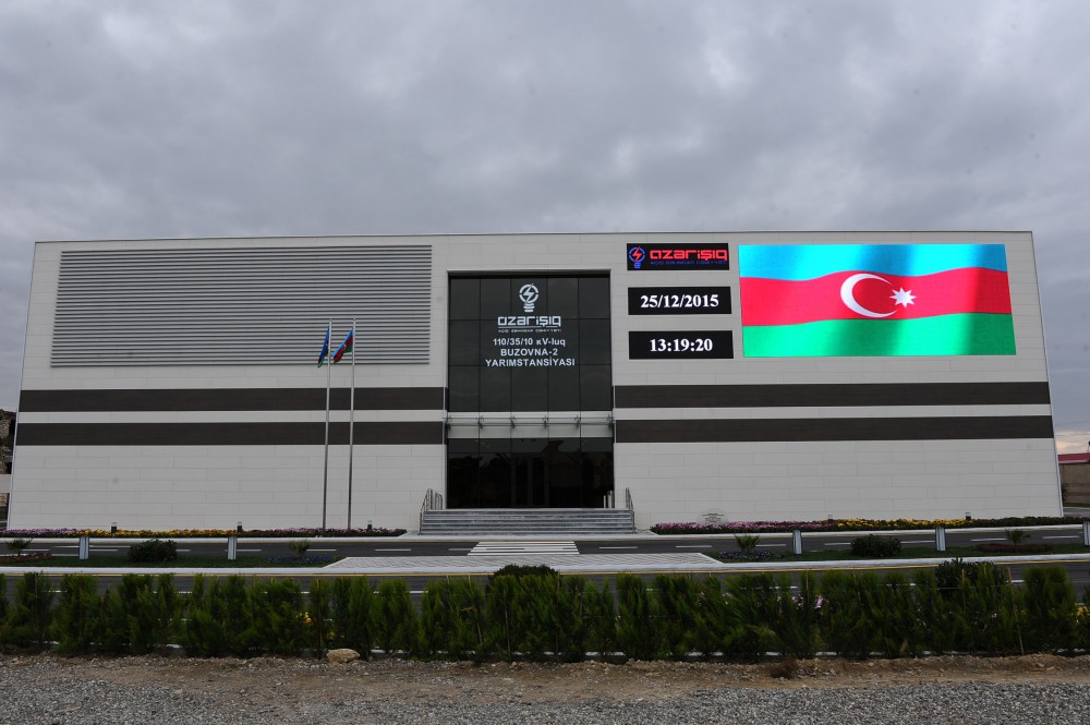 Azerbaijani president attends opening of several electrical substations in Khazar district
