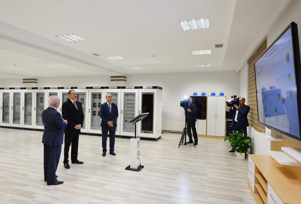 Azerbaijani president attends opening of several electrical substations in Khazar district