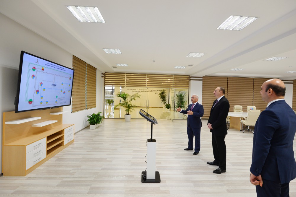 Azerbaijani president attends opening of several electrical substations in Khazar district