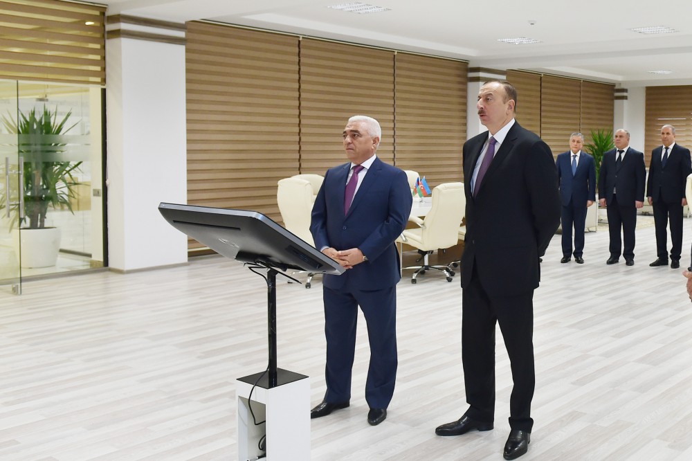 Azerbaijani president attends opening of several electrical substations in Khazar district