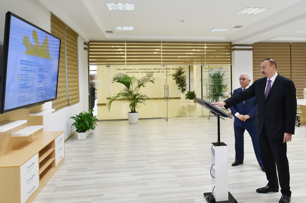 Azerbaijani president attends opening of several electrical substations in Khazar district
