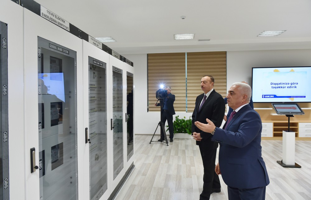 Azerbaijani president attends opening of several electrical substations in Khazar district